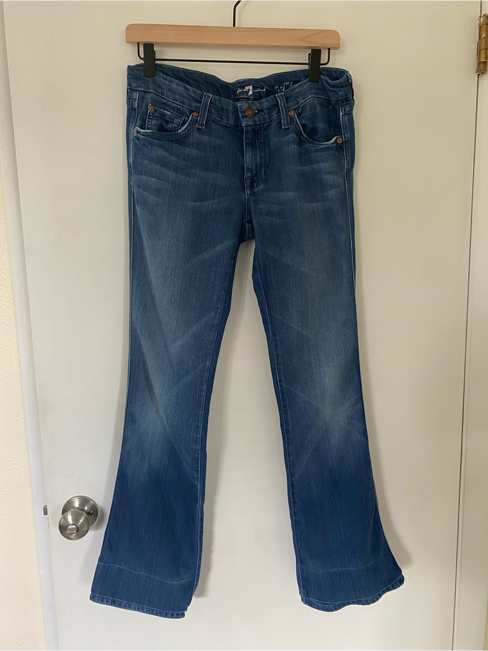 7 For All Mankind A Pocket Flared Jeans Y2K Denim Embellished Pockets Size 28
